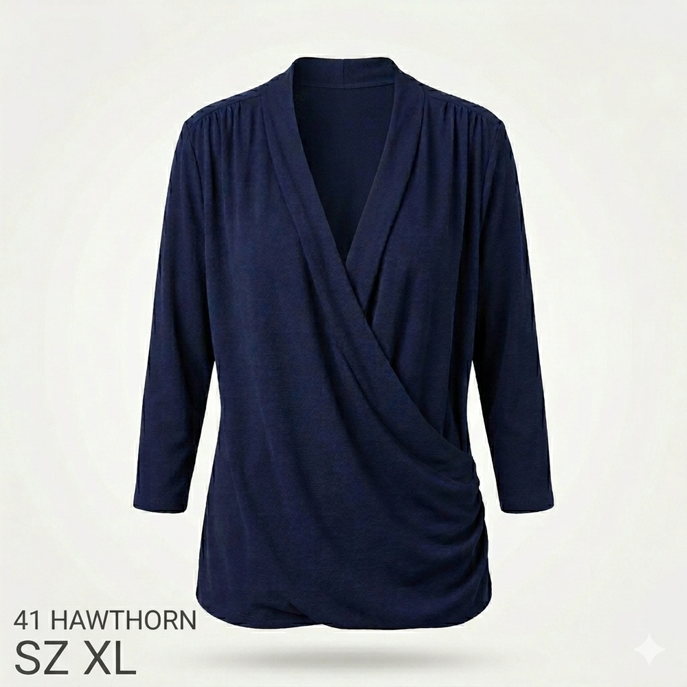 41 Hawthorn Navy Draped Wrap-Front Blouse